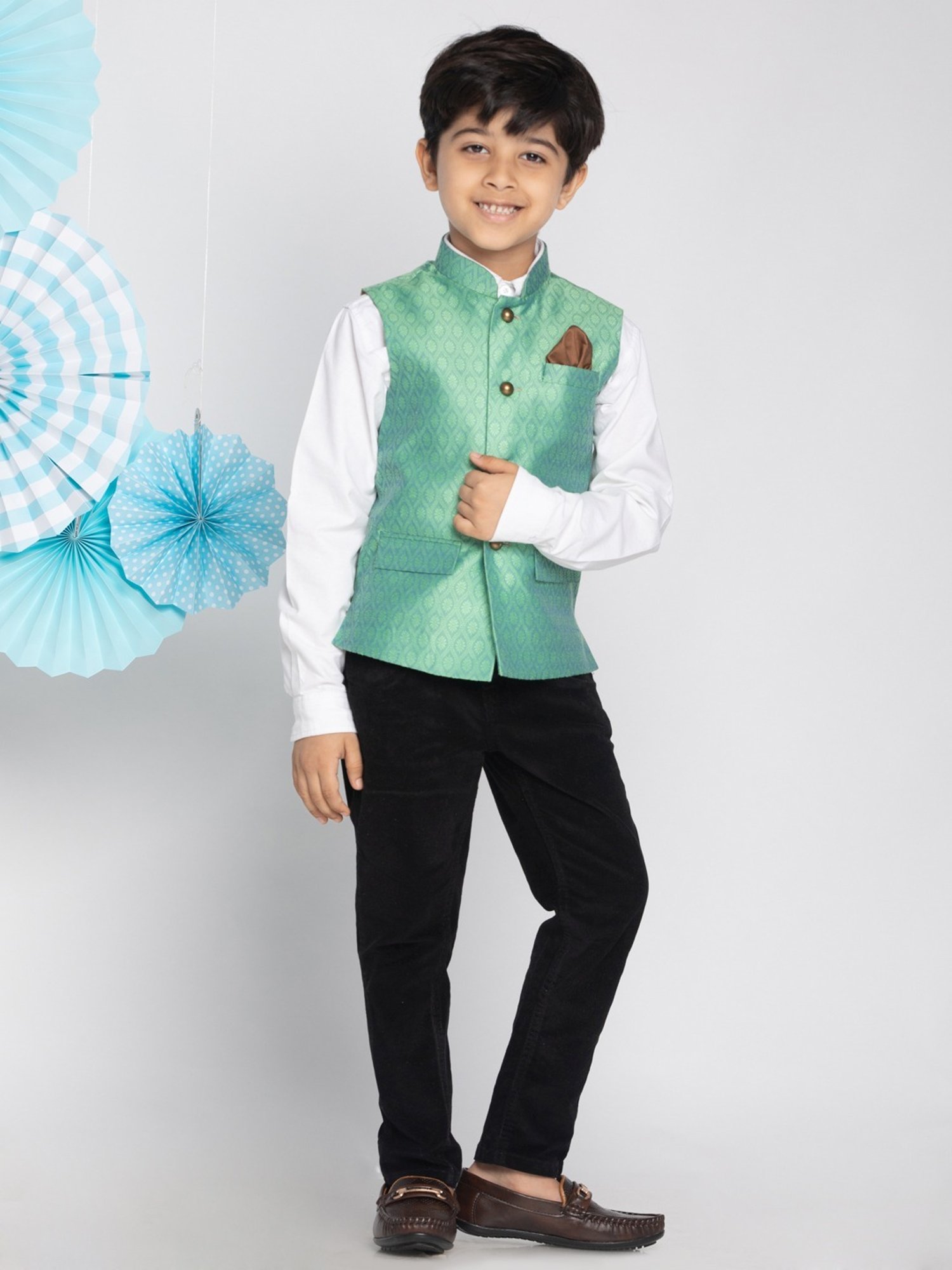 Crimsoune Club Kids Mint Solid Full Sleeves Blazer