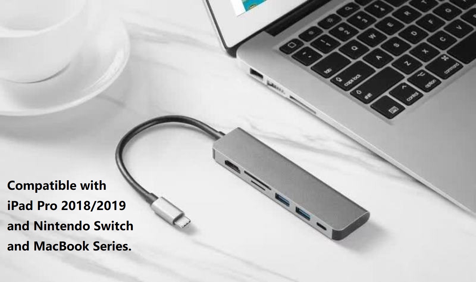 6 in 1 USB C HUB, Type-C to HDMI USB 3.0 SD/TF Card Reader USB-C PD Charger, 4K HDMI, 60W PD Charging, USB Type C Dongle for iPad Pro 2018 / Nintendo Switch / MacBook / Chromebook.