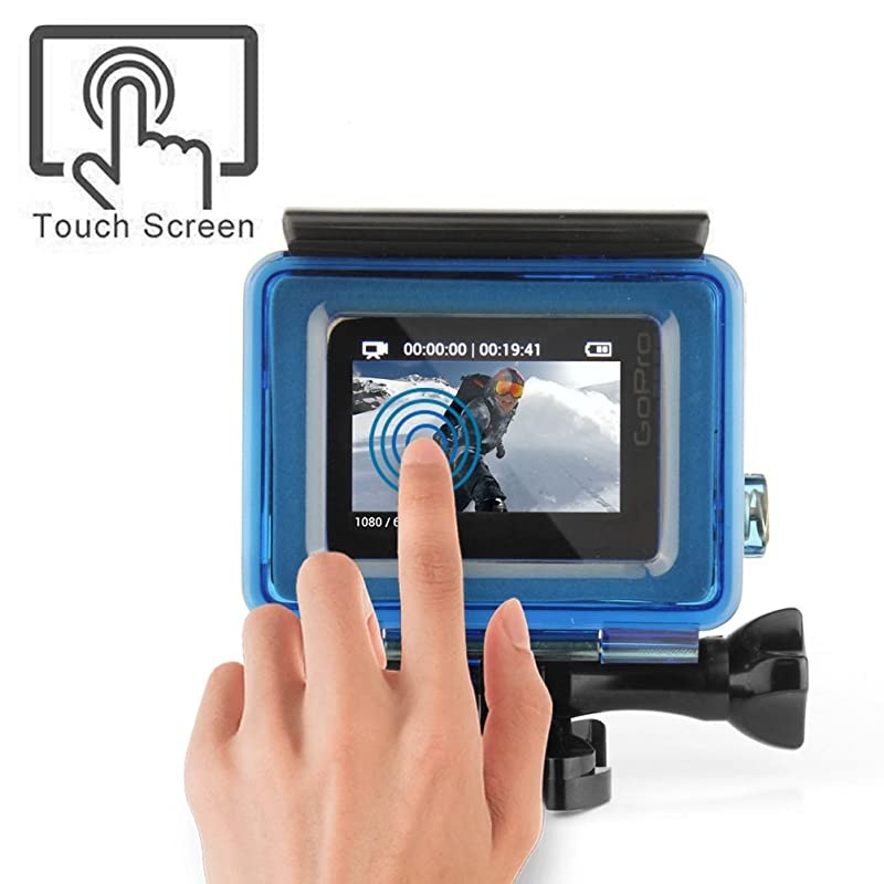 Open Protective Skeleton Housing Case with LCD Touch Backdoor for GoPro Hero 4 GoPro Hero 3 and GoPro Hero 3+ Transparent Blue