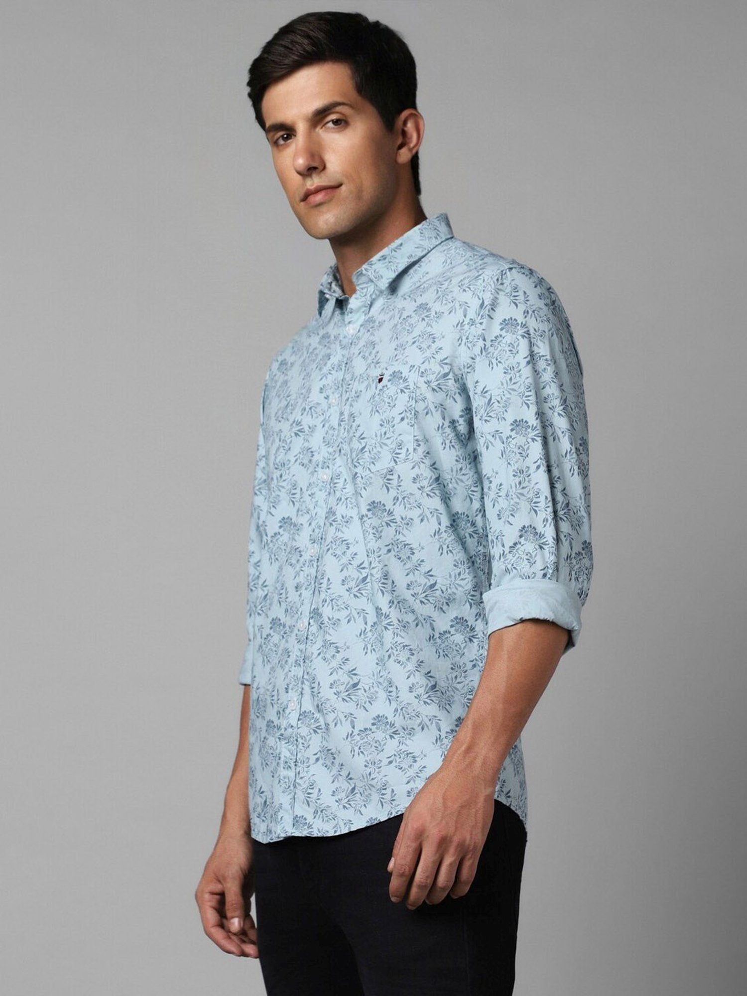 Louis Philippe Jeans Blue Cotton Slim Fit Printed Shirt