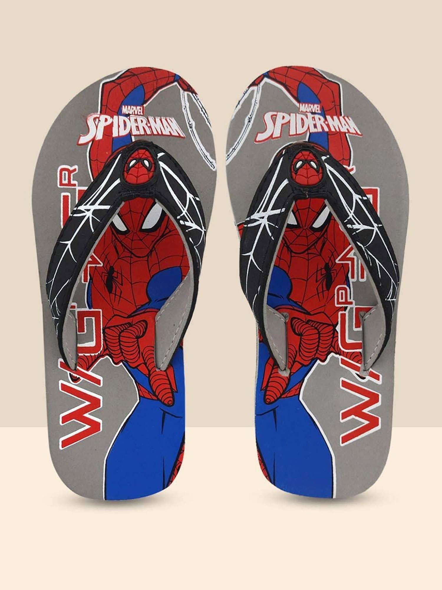 Kidsville Spiderman Printed Grey & Red Flip Flops