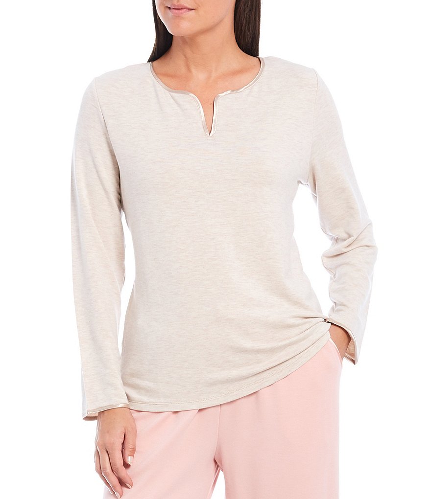 Cabernet Satin Trimmed French Terry Knit Sleep Top