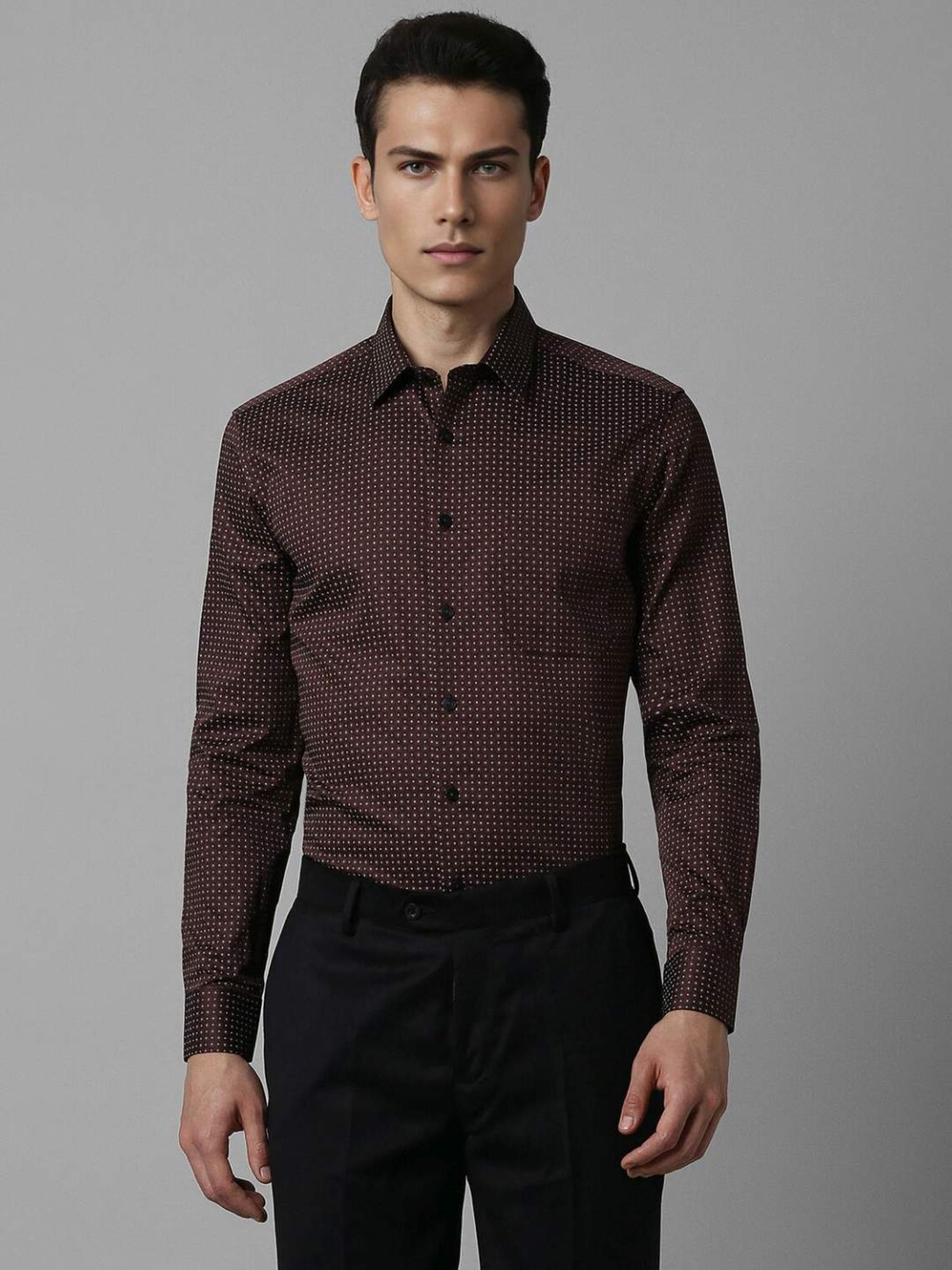 Louis Philippe Maroon Cotton Slim Fit Printed Shirt