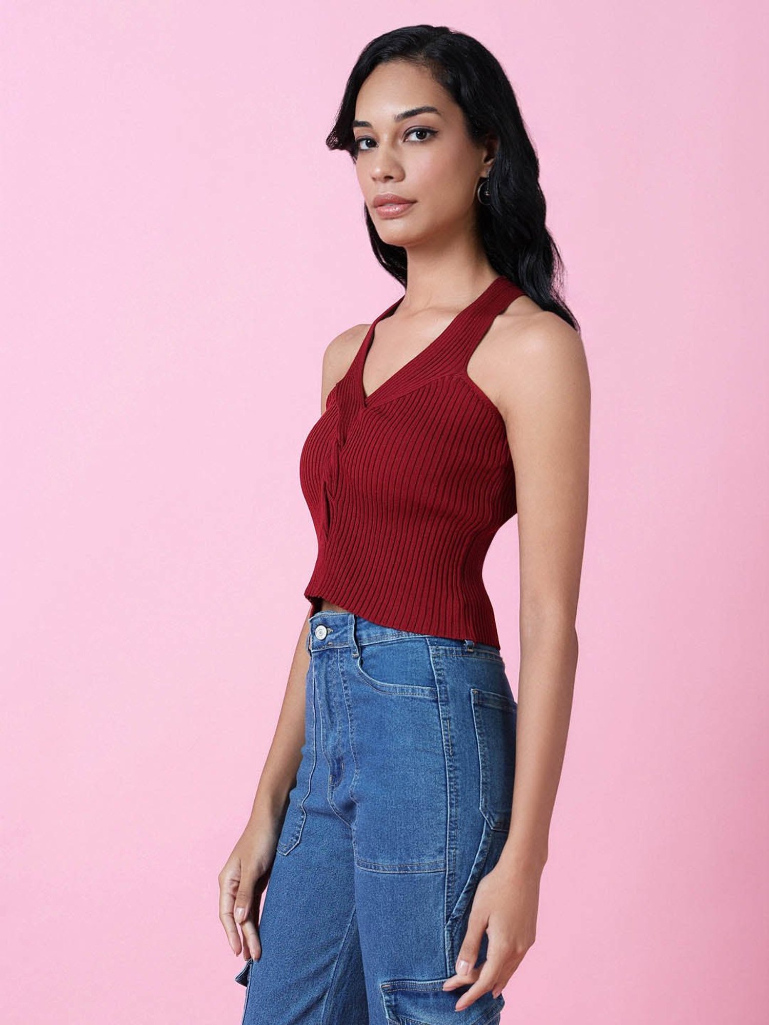 SHOWOFF Red Regular Fit Crop Top