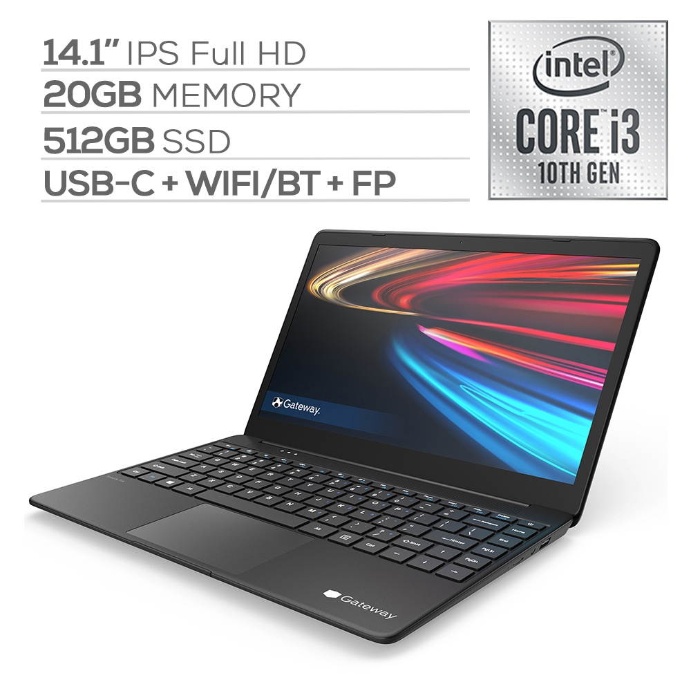 Gateway Notebook Ultra Slim Laptop 14.1" IPS FHD Intel Core i3-1005G1 Up to 3.4GHz 12GB RAM 128GB SSD USB-C FP Reader Webcam HDMI Wi-Fi THX Audio Win 10 S Green