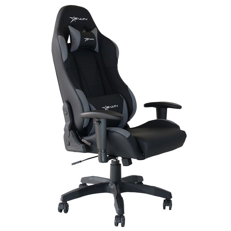 E-Win Calling Series Adjustable Ergonomic Computer Gaming Home Office PU Leather Tall Back Chair with Pillows, Black and Gray
