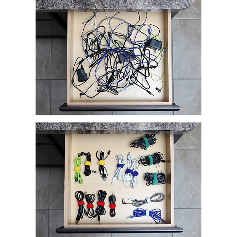 Cord Cable Management Ties - (30) 8" Reusable Self-Gripping Cord Straps - Organize Cables, Cords, and Wires - Cord Organizer for Desks and Offices (Multi-Color)