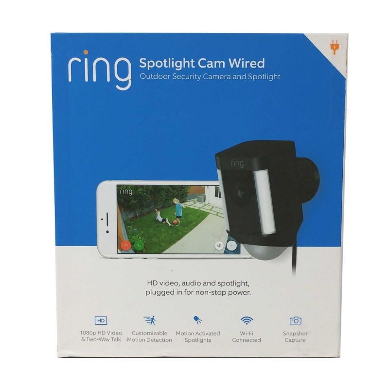 Ring Spotlight Cam Wired, HD Two Way Talk Security Camera Black