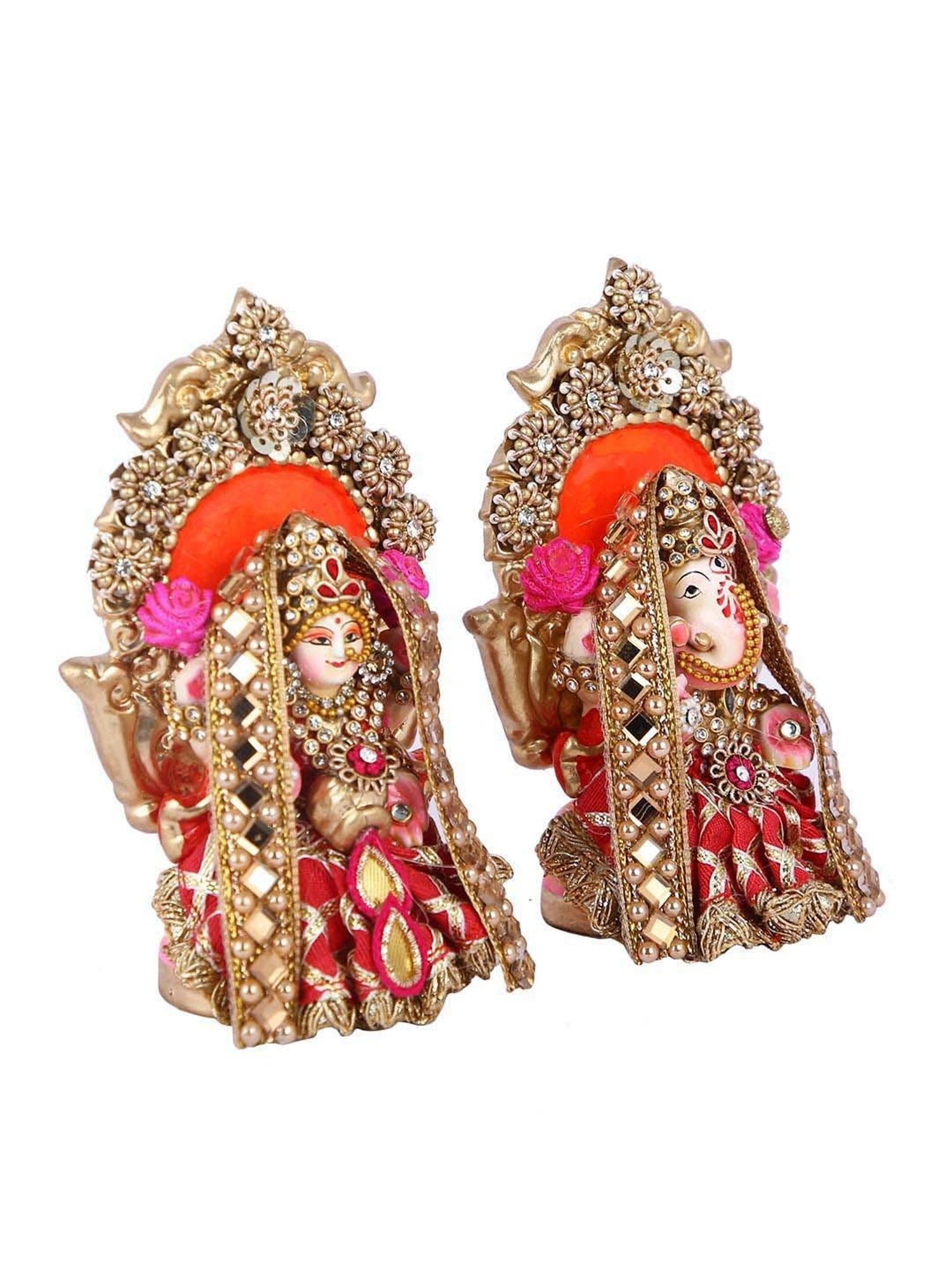Aapno Rajasthan Red & Golden Terracotta Handcrafted Laxmi Ganesh Idol Set