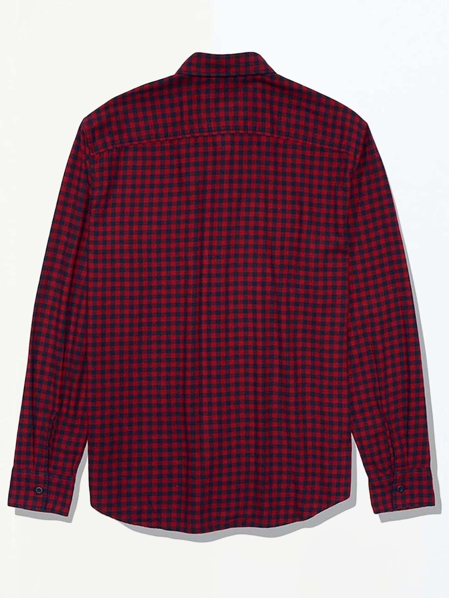 American Eagle Burgundy Cotton Regular Fit Checks Shirt