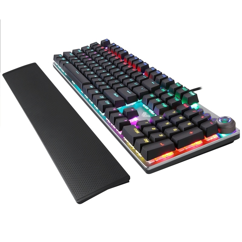 AULA F2088/F2058 108 Keys Mixed Light Mechanical Blue Switch Wired USB Gaming Keyboard with Metal Button