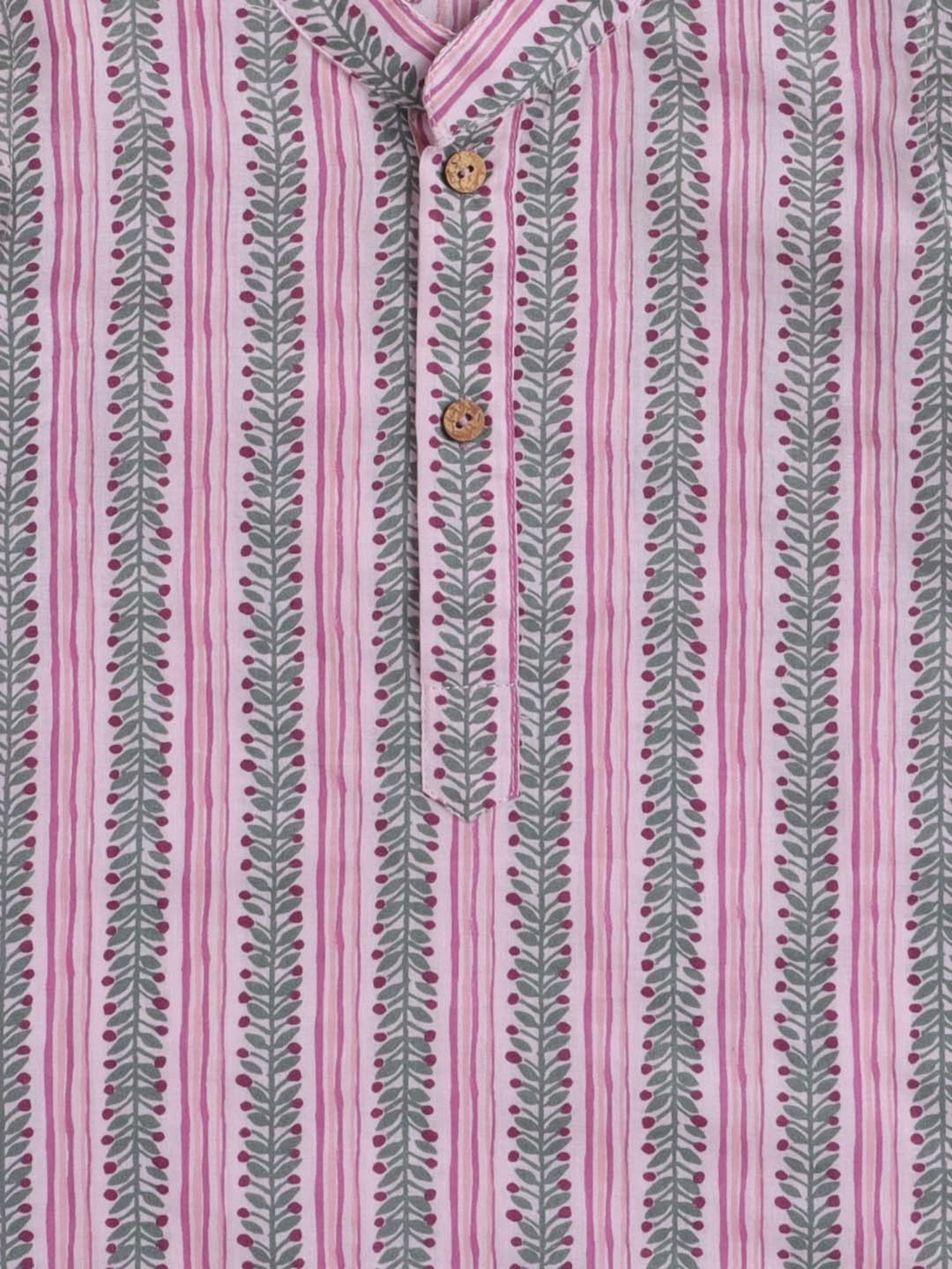 The Magic Wand Kids Pink & White Cotton Printed Full Sleeves Kurta Set