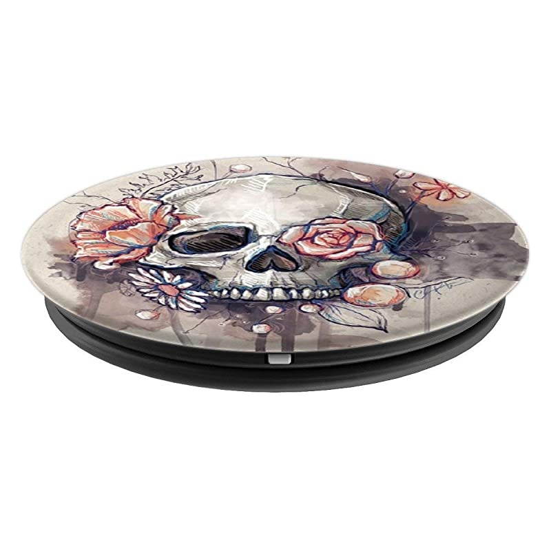 FLOWERS SKULL BLACK PINK ART FOR TATTOO GIRLS WOMEN PopSockets Grip and Stand for Phones and Tablets