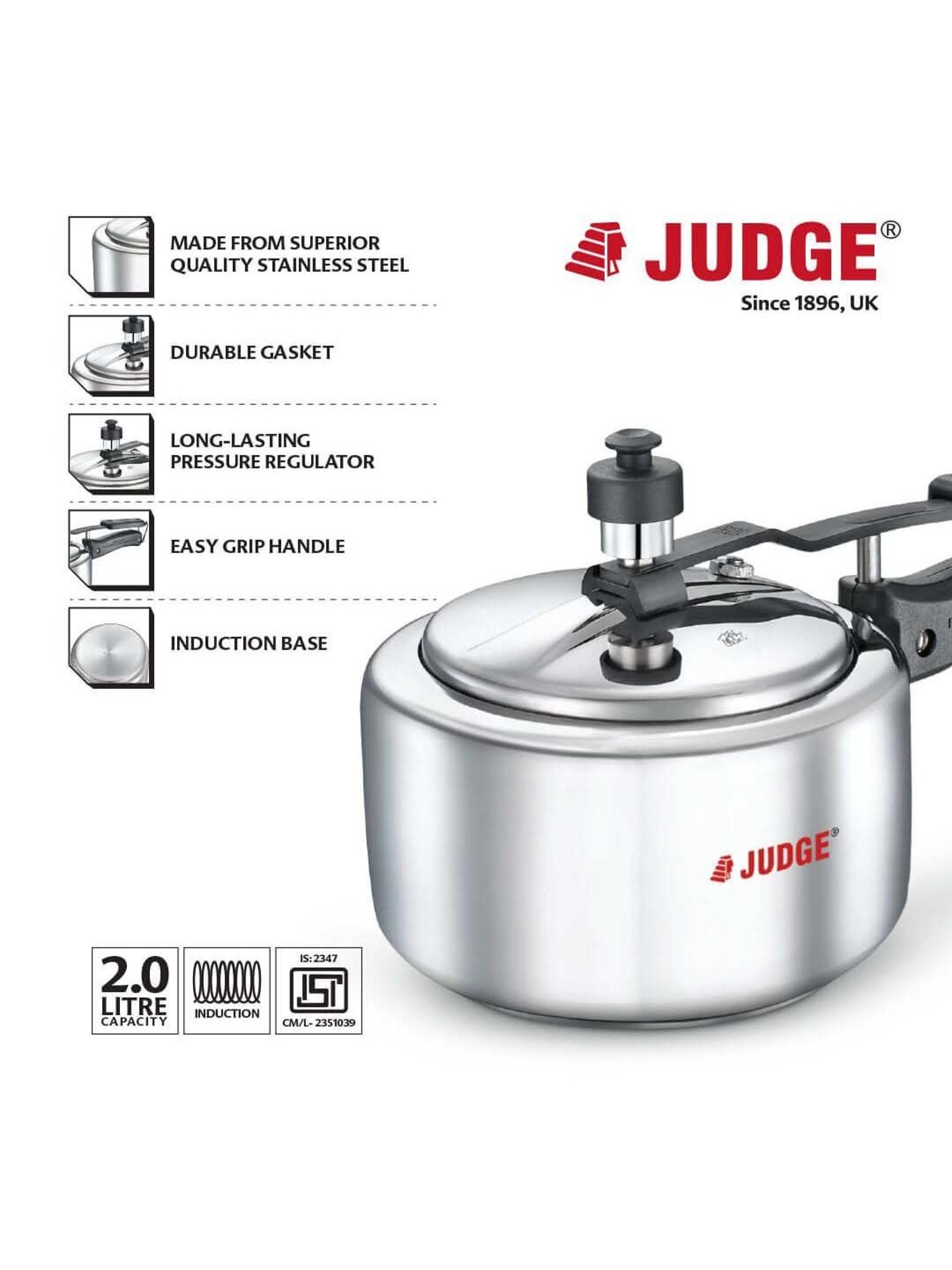 JUDGE Silver Stainless Steel Induction Base Pressure Cooker (3 L)