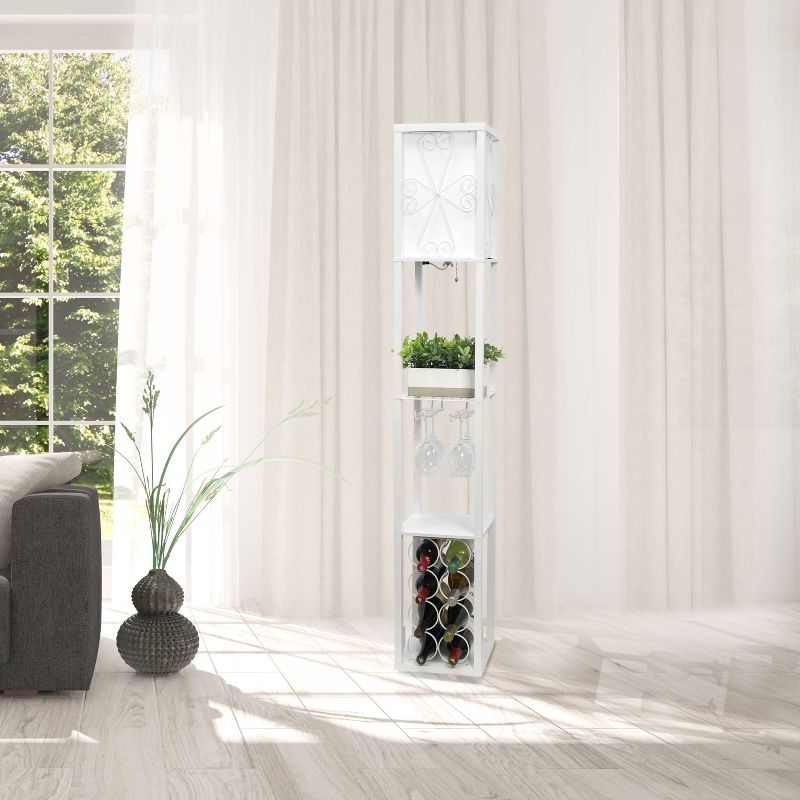 Etagere Storage Shelf Floor Lamp with Linen Shade White - Simple Designs