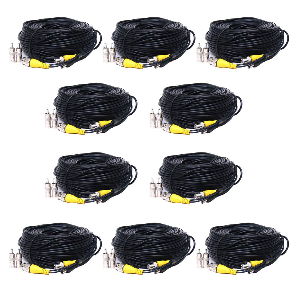 VideoSecu 10 Pack 50ft Feet Pre-made All-in-One BNC Video and Power Extension Cables with Free Connectors for CCTV Security Camera 1QD
