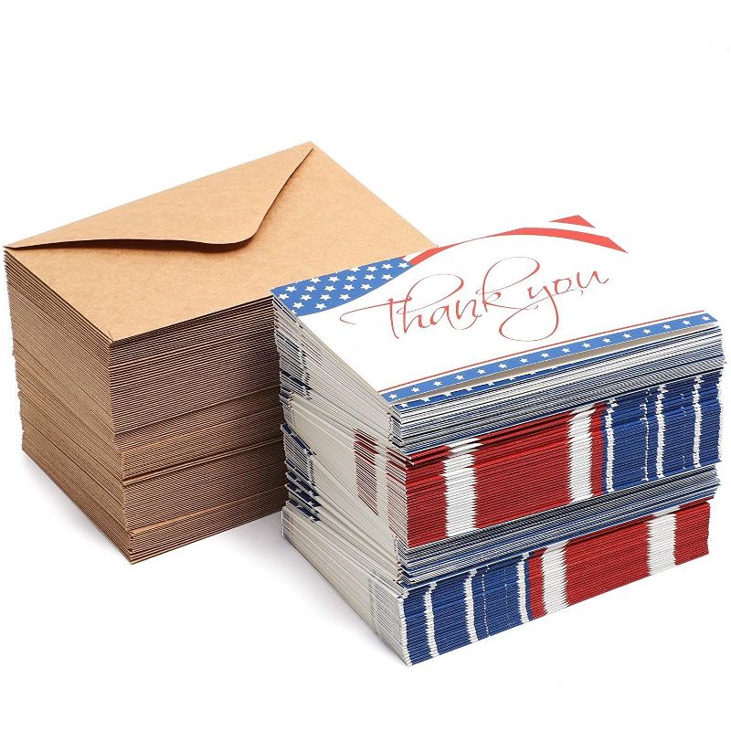 Pipilo Press 120 Count American Flag Thank You Cards with Envelopes Greeting Cards Bulk Boxed Set 4 x 6 in