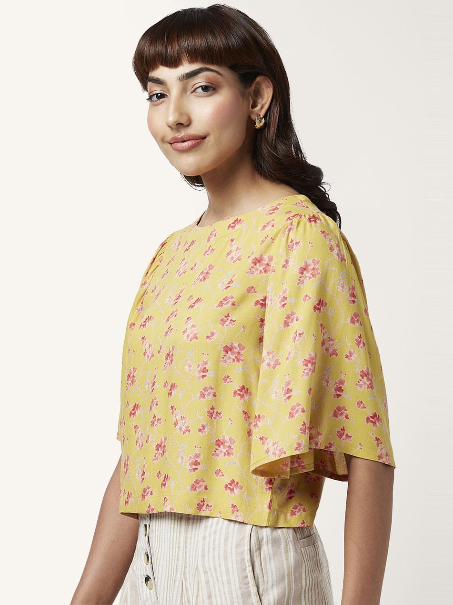 Akkriti by Pantaloons Mustard Floral Print Top