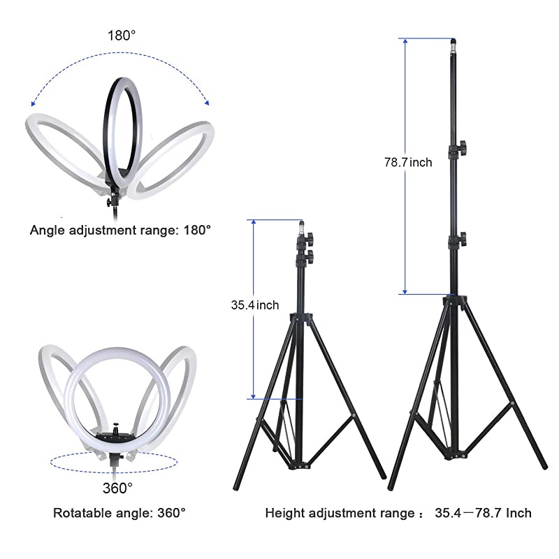 Light Light with Stand 18 Inch 3 Color Mode 3200k6000k Color Temperature Dimmable 60W 400 LED Beads with Remote Controlled for Photography Phone Camera YouTube Vlog Makeup Studio Video