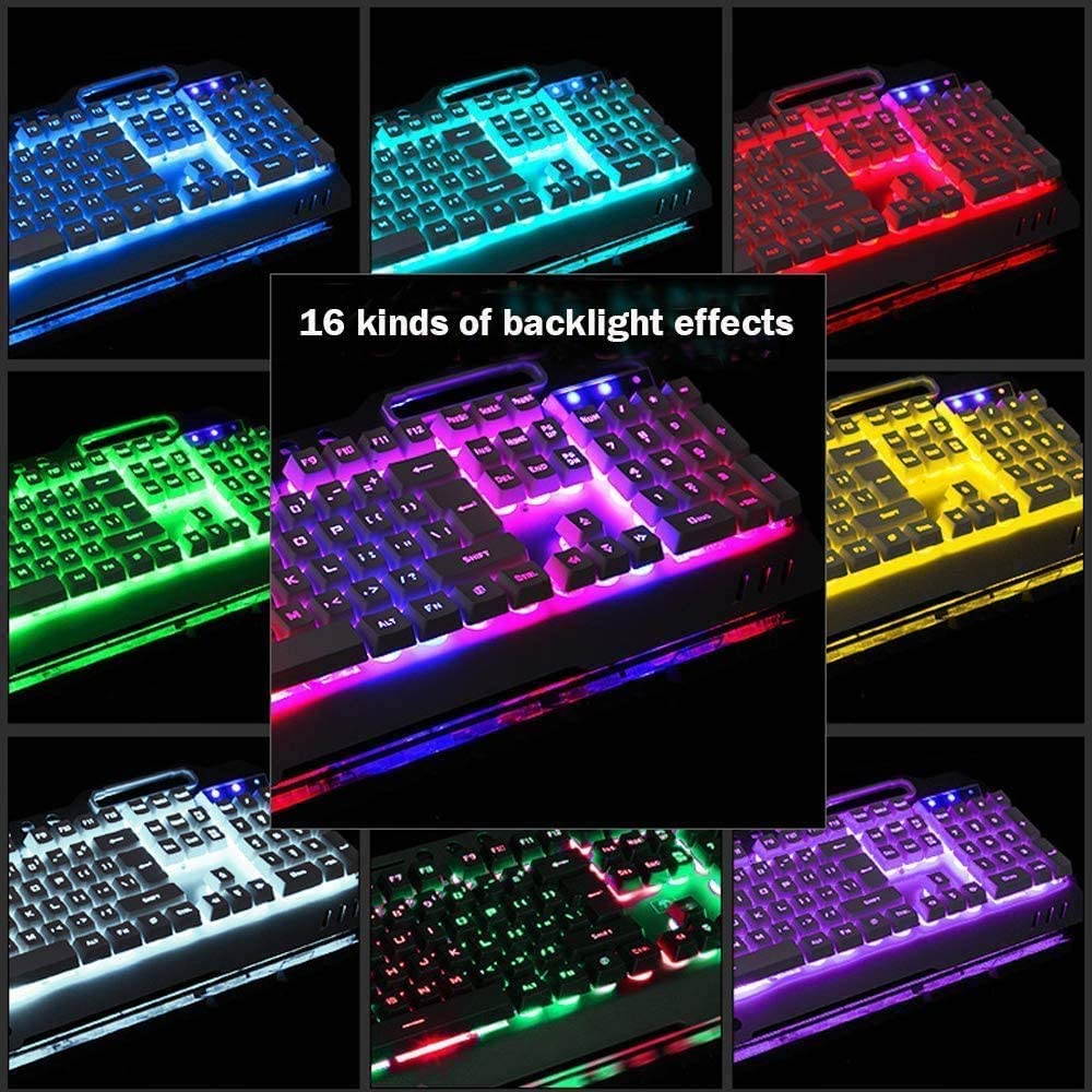 UKCOCO RGB Gaming Keyboard and Colorful Mouse Combo, USB Wired LED Backlight Gaming Mouse and Keyboard for Laptop PC Computer Gaming and Work, Letter Glow, Mechanical Feeling - Black