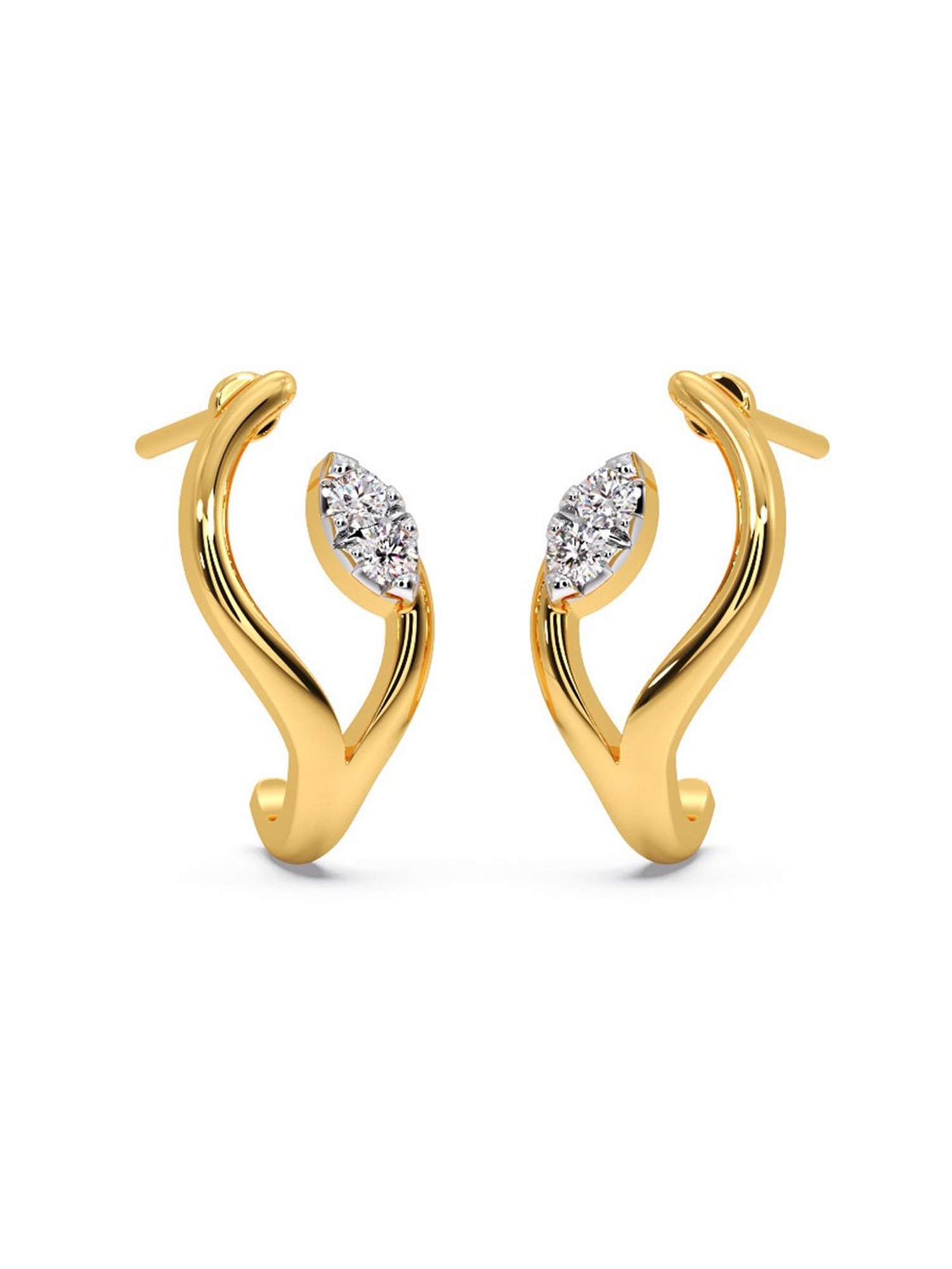 Candere by Kalyan Jewellers Stylish 18K Yellow Gold and Diamond Stud Earrings