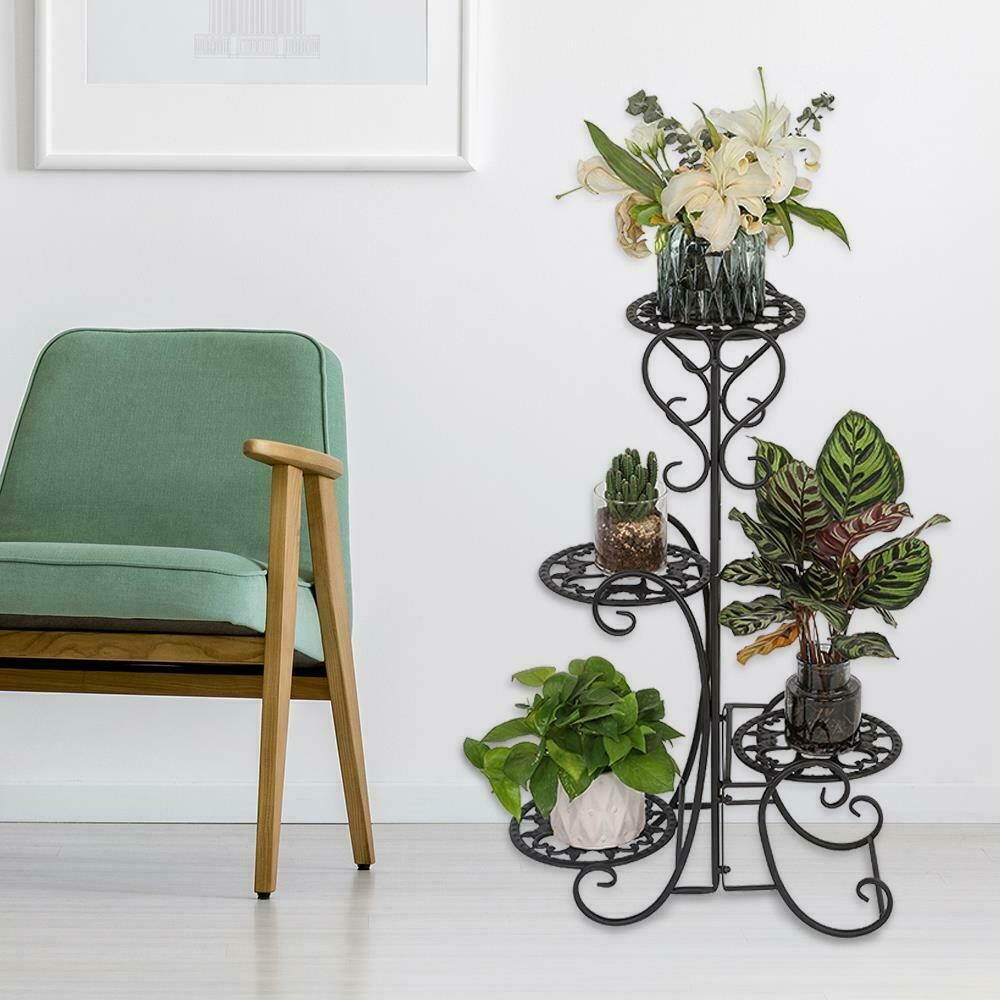 4 Tier Metal Plant Stand Garden Decor Planter Holder Flower Pot Shelf Rack Black
