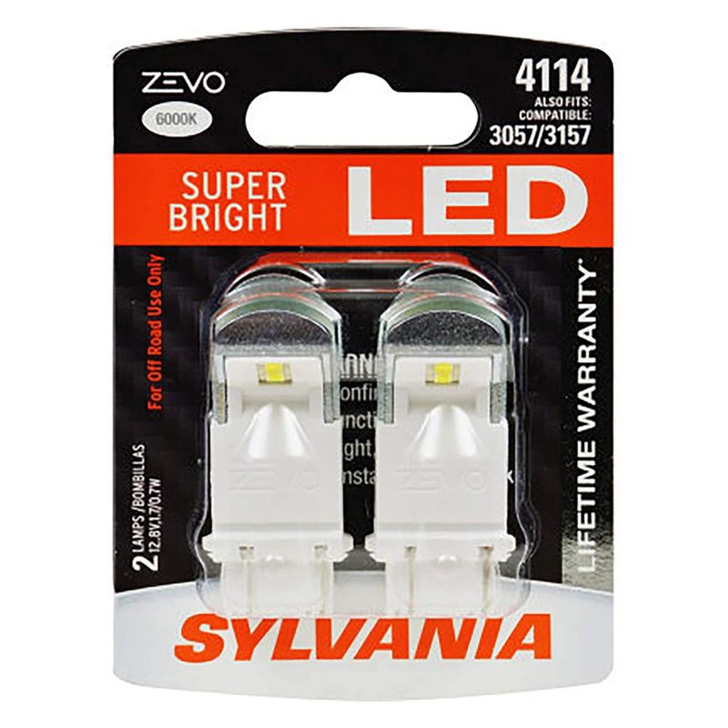 Sylvania Zevo 4114 White LED Super Bright Interior and Exterior Daytime Running DLR and Back Up Reverse Light Mini Light Bulb Set, 2 Pack