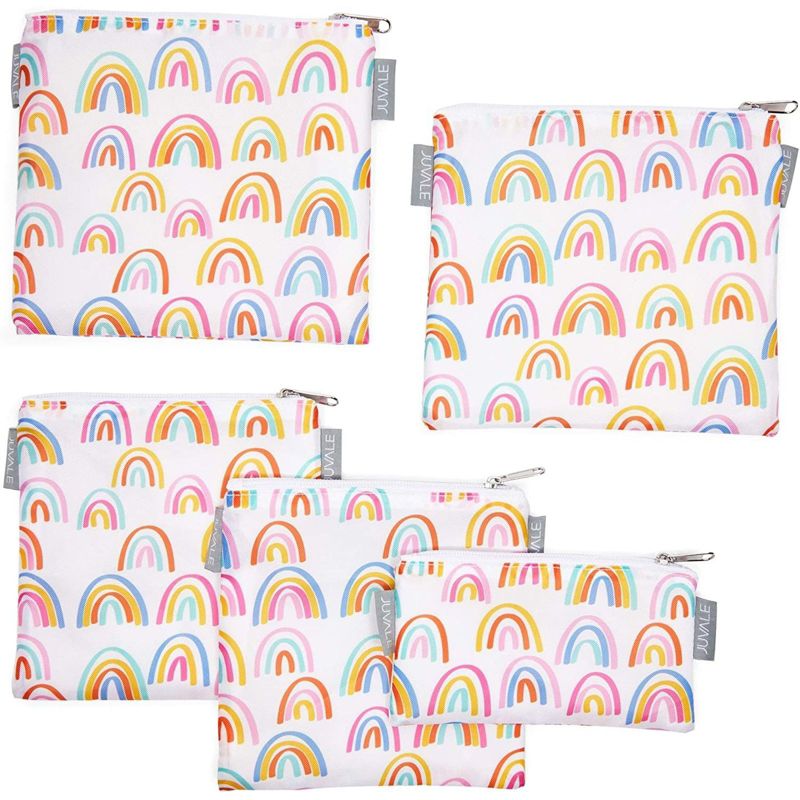 Juvale 5 Pack Resealable Plastic Bags, Colorful Rainbow Reusable Snack Bags with Zipper (3 Sizes)