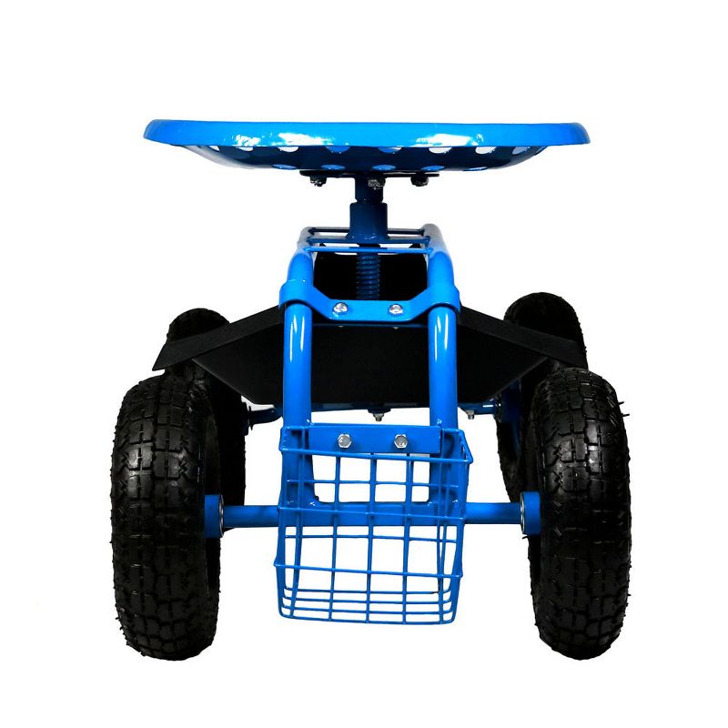 Rolling Shop Cart with Work Seat, Basket and Tray - Blue - Sunnydaze Decor