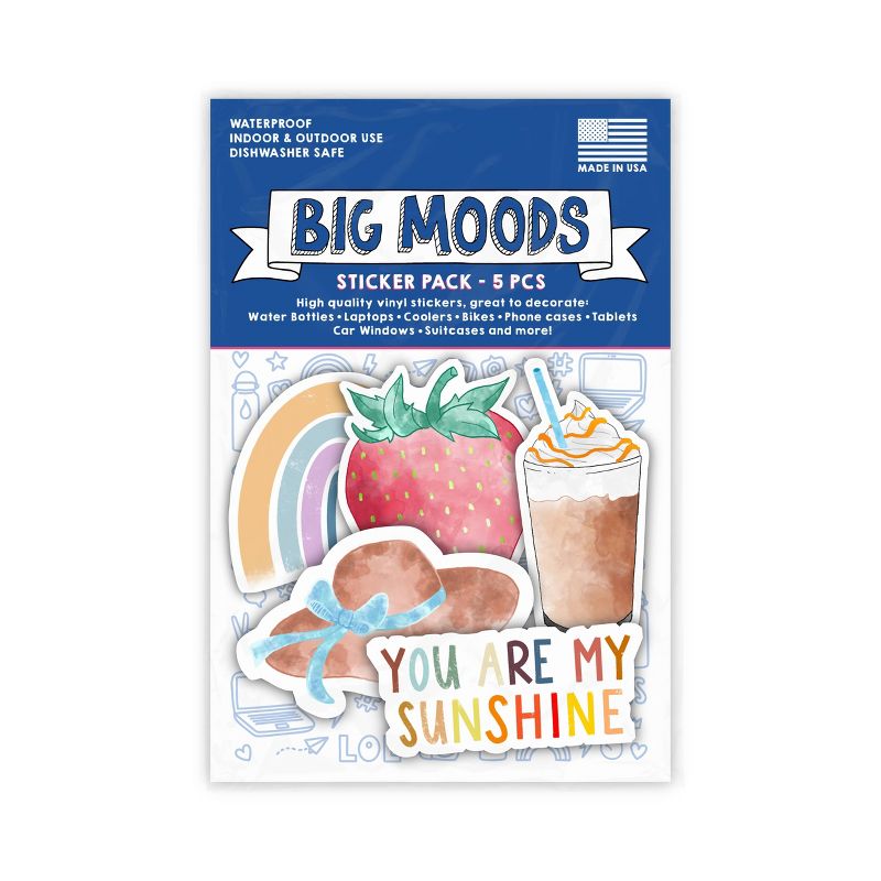 Big Moods Sunny Vibes Watercolor Aesthetic Sticker Pack 5pc