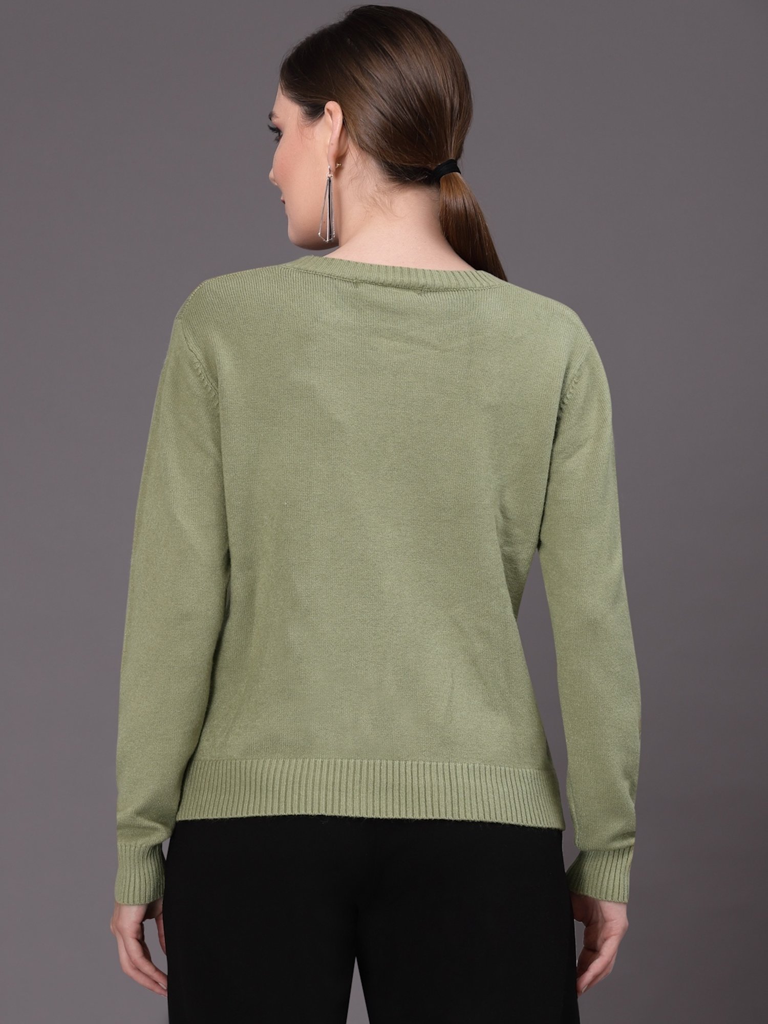 Mafadeny Green Round Neck Cardigan