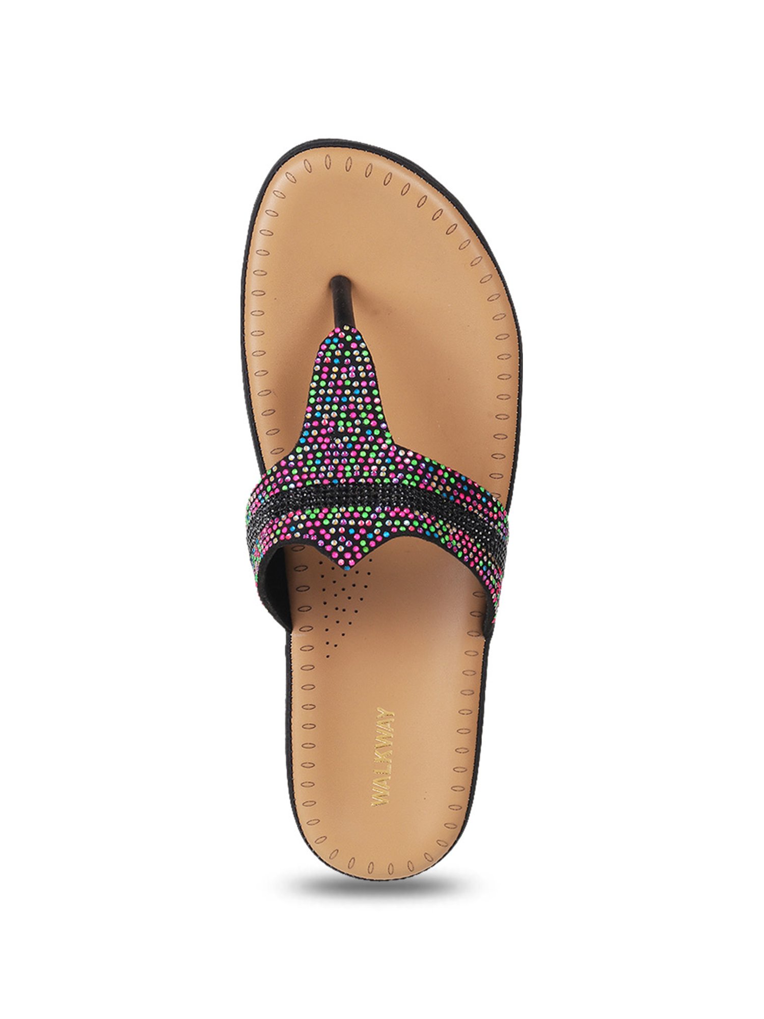 Walkway Women's Black T-Strap Sandals