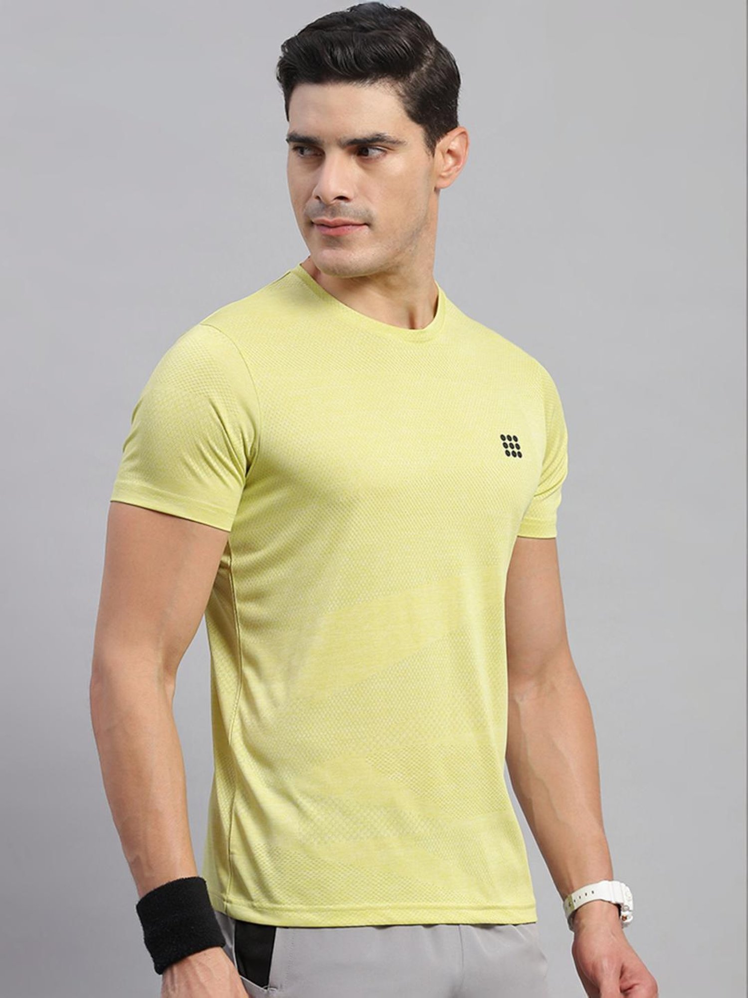 Rock.it Yellow Regular Fit Self Pattern T-Shirt