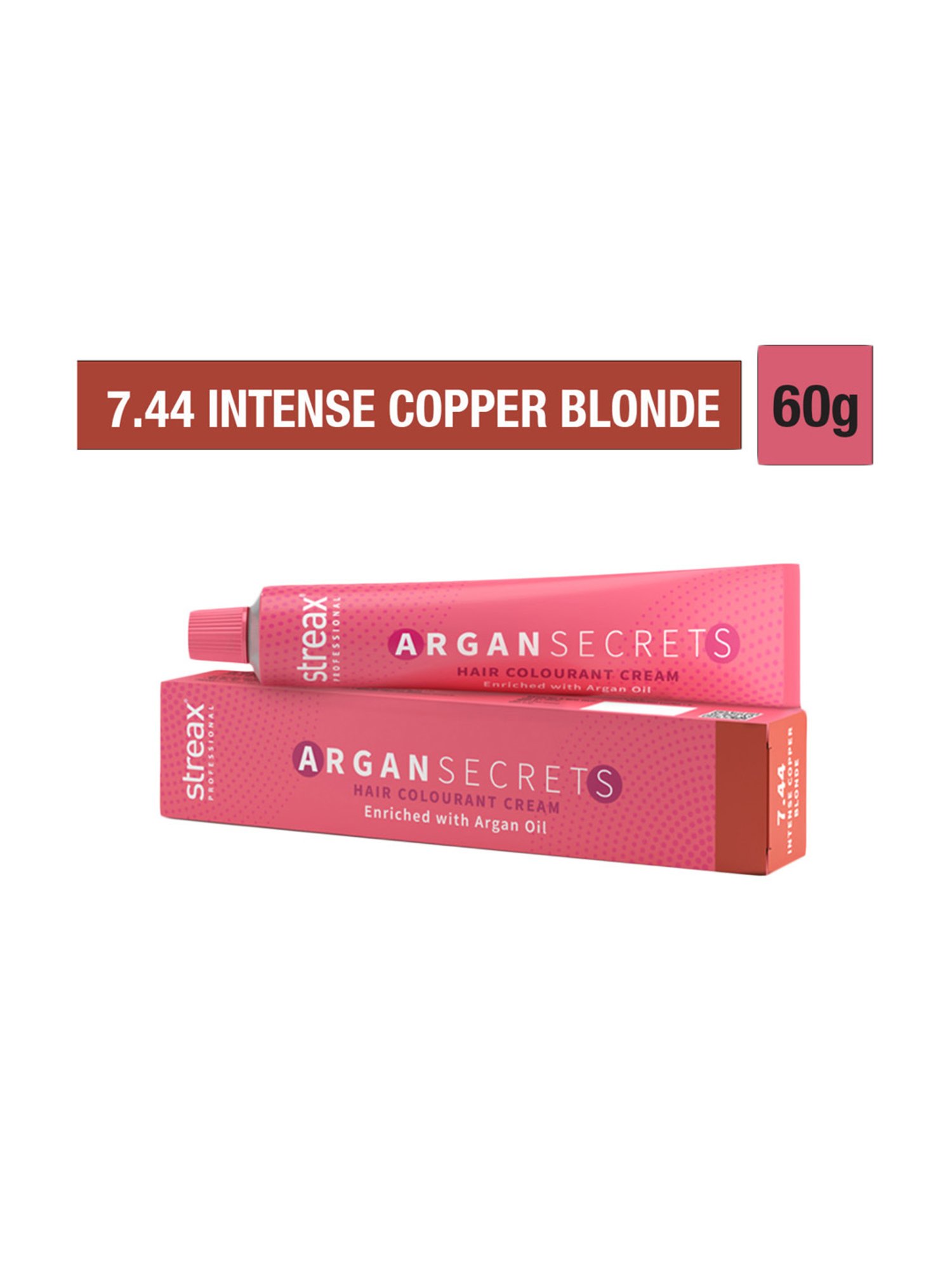 Streax Professional Argan Secret Hair Colourant Cream Intense Copper Blonde 7.44 - 60 gm