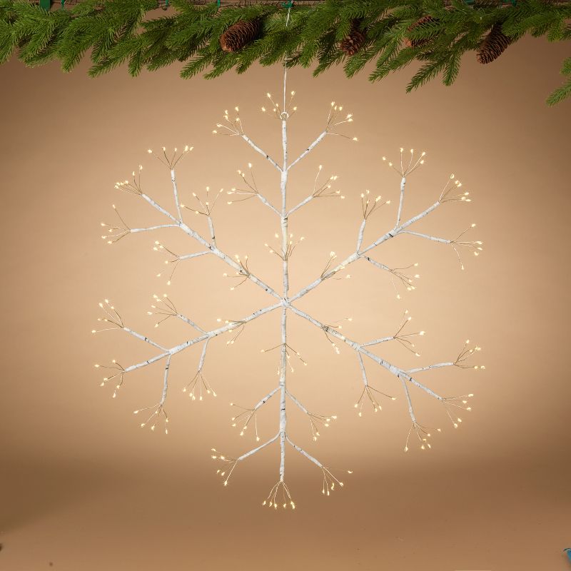 Gerson International 24-Inch Diameter Battery Operated Firecracker LED Lighted Hanging Snow Flake with Outdoor Battery Box