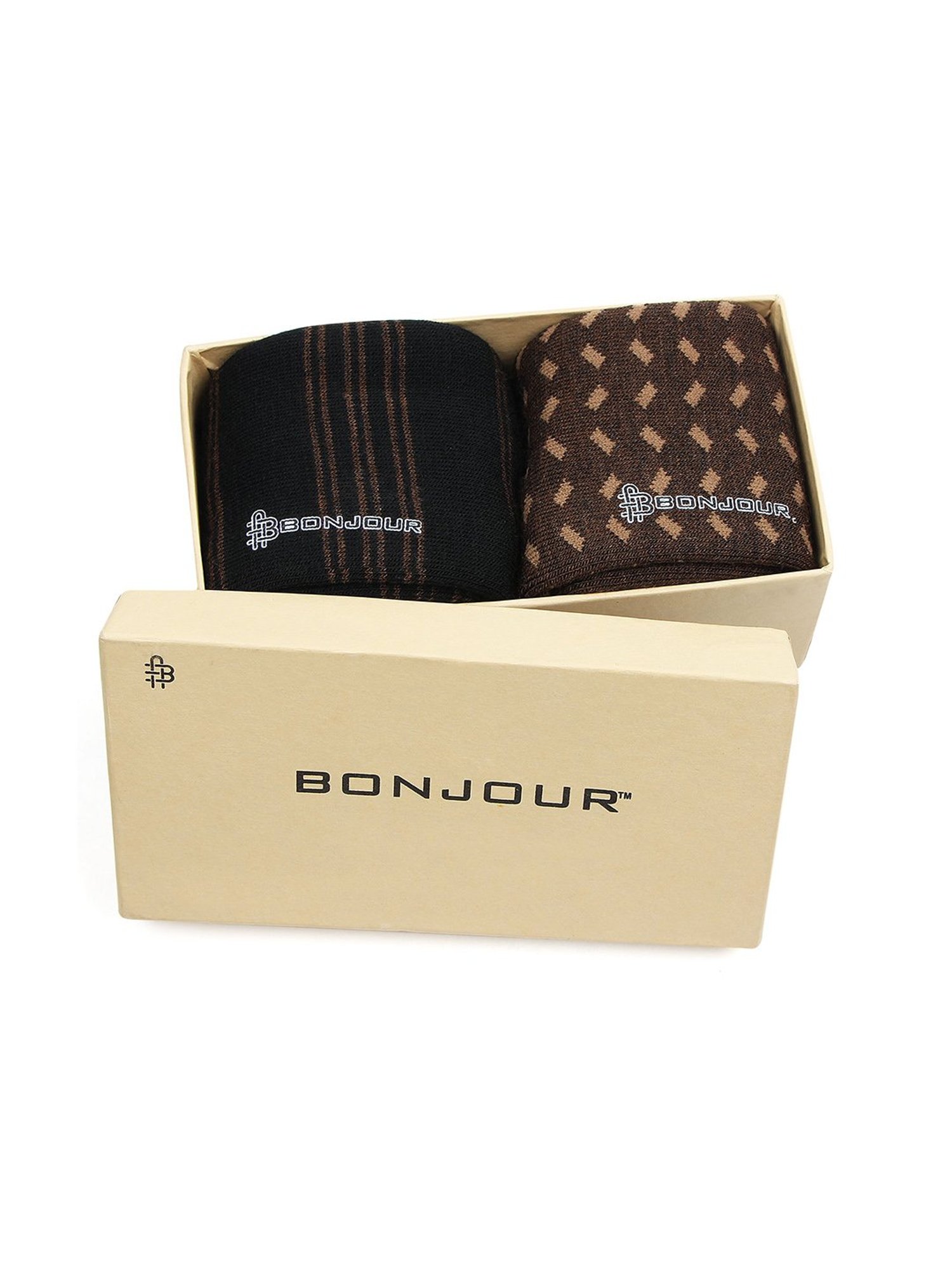 Bonjour Black and Brown Socks (Pack Of 2)
