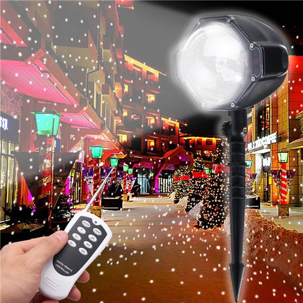 8W Snow Falling Moving Remote Control LED Projector Stage Light Christmas Outddor Garden Party Lamp  EU Plug