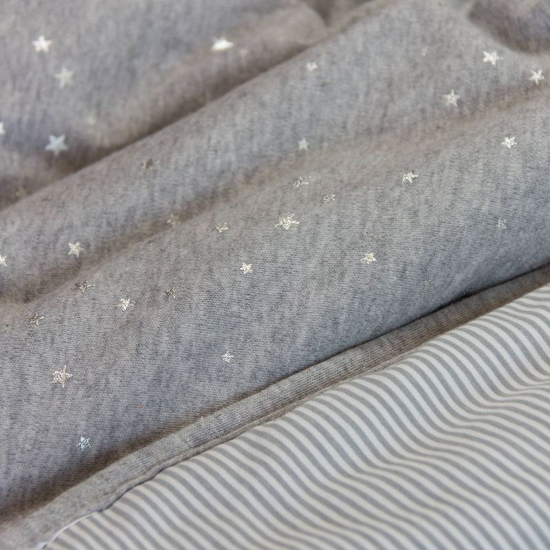 Living Textiles Baby Quilted Comforter - Metallic Stars + Gray Heathered Stripes