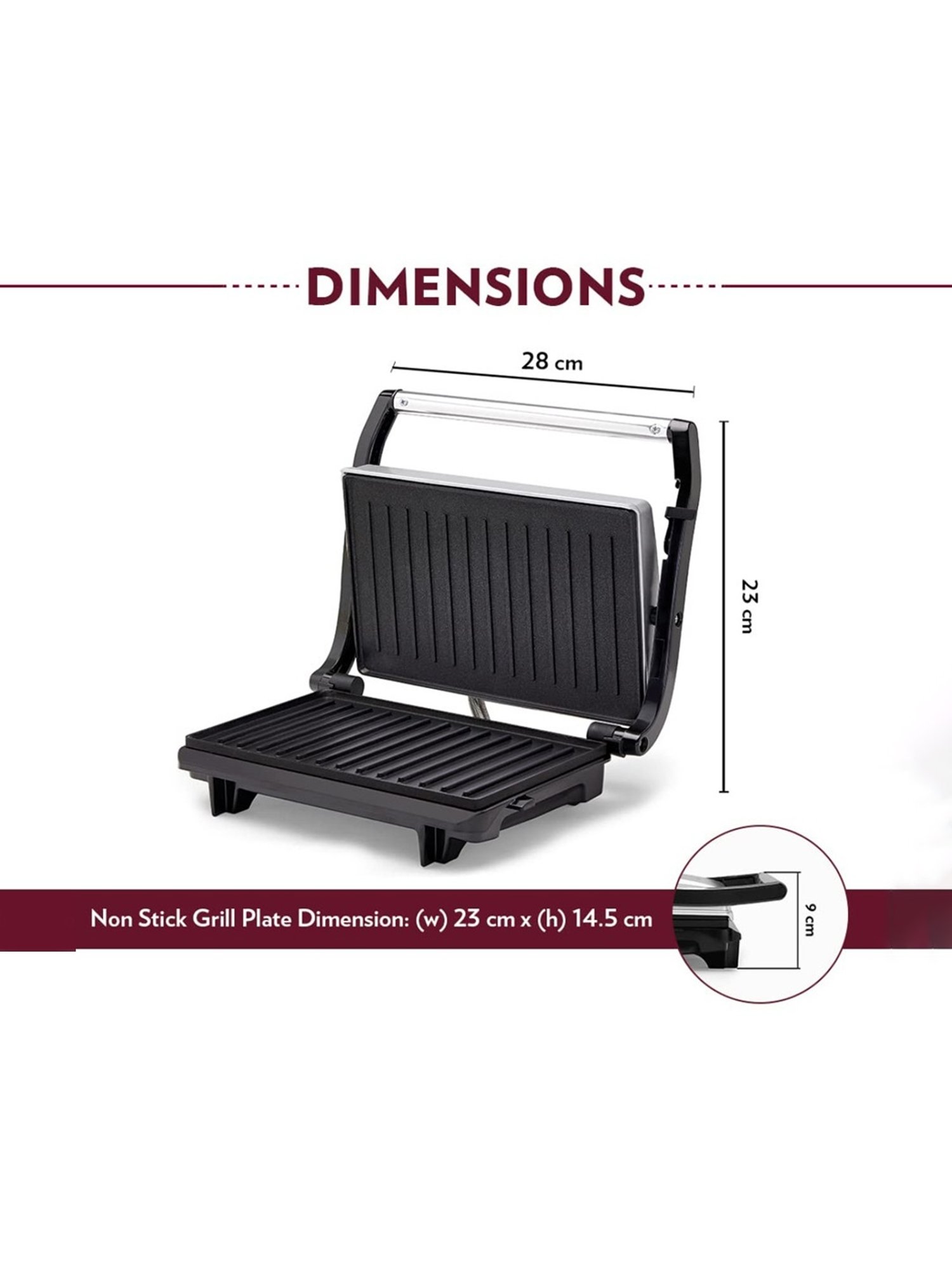 Borosil Sandwich Maker 2000W with Non stick coating (Black)