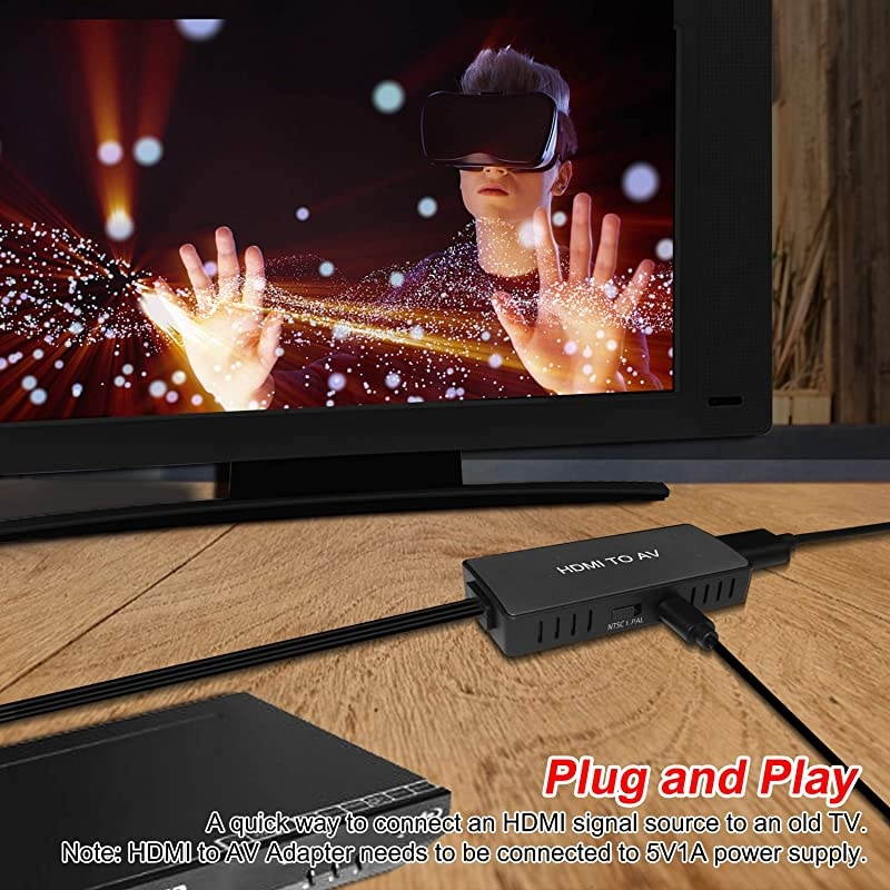 to RCA Converter, to Composite Video Audio Converter Adapter, to AV, Supports PAL/NTSC for PS4, Xbox, Switch, TV Stick, Roku, Blu-Ray, DVD Player,