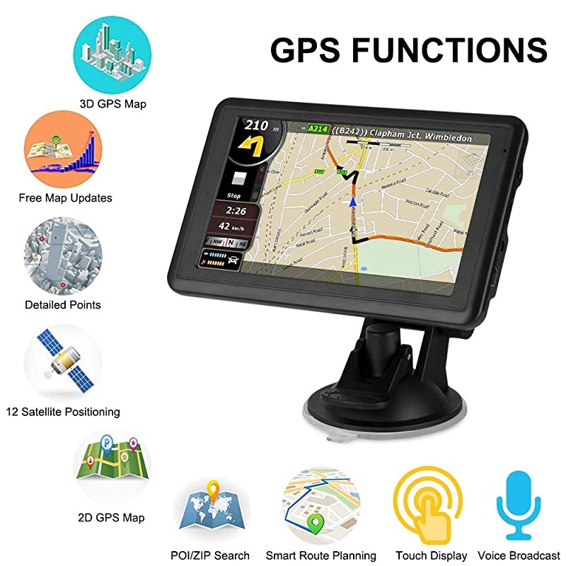 GPS Navigation System for Vhicles 5 inch HD Touch Screen, GPS Navigator Voice Traffic Warning Speed Limit Reminder, GPS Navigation System with 8GB Large Storage, Lifetime Maps Update for Free