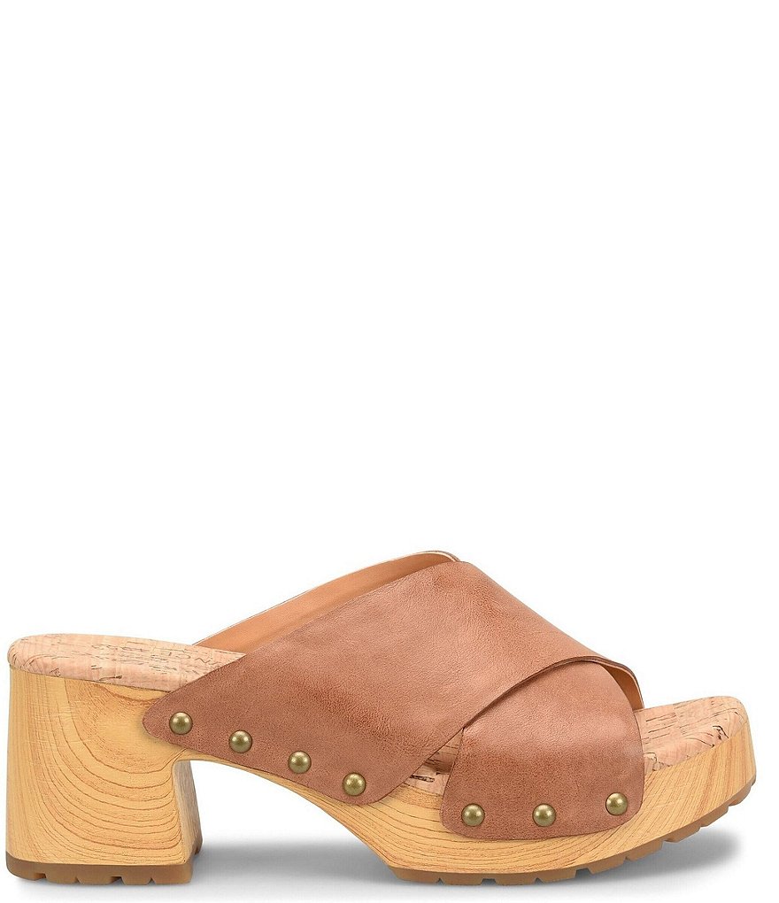 Kork-Ease Tatum Leather Wood Heel Platform Slide Sandals
