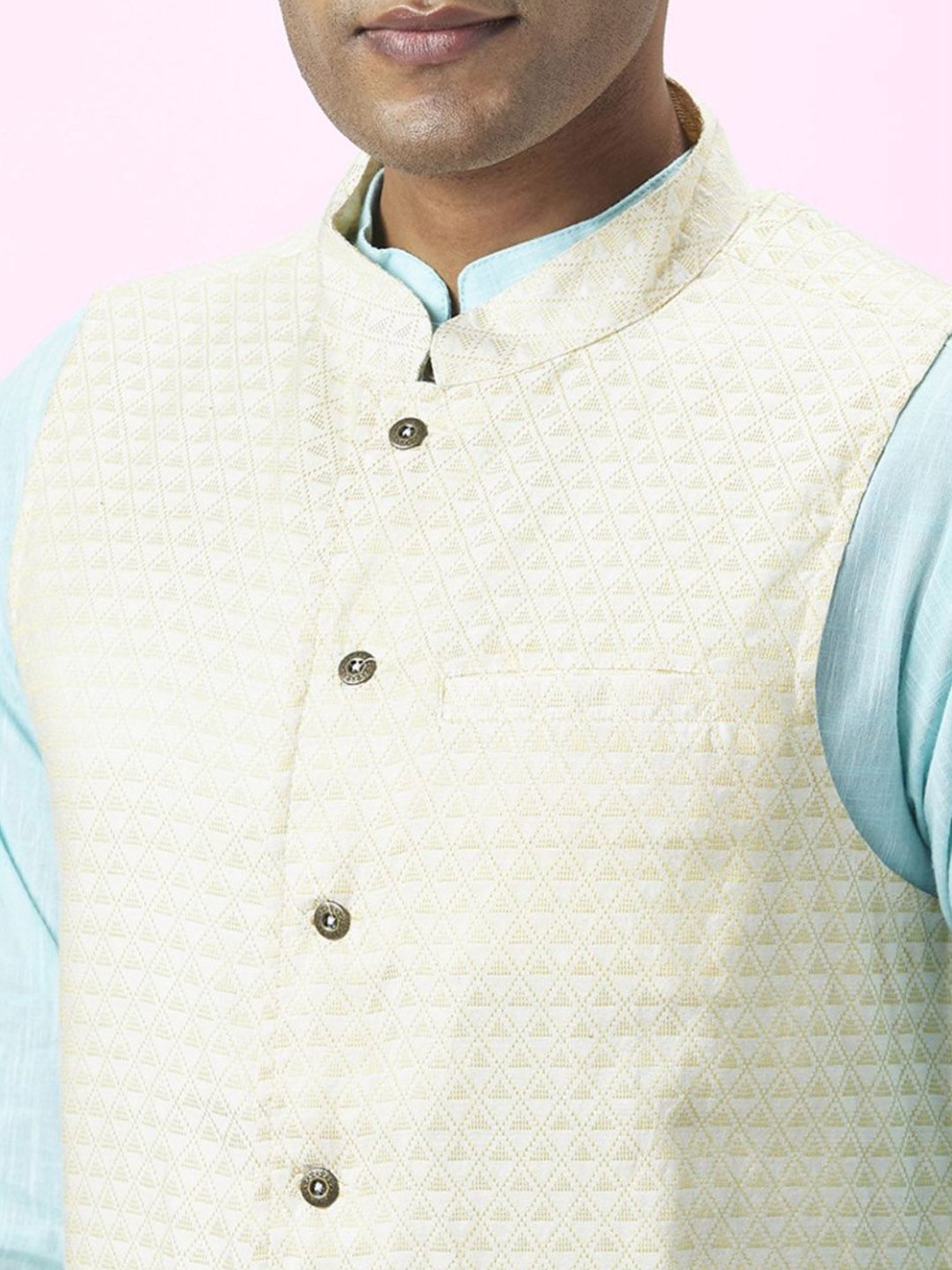 Indus Route By Pantaloons Off White Regular Fit Self Pattern Nehru Jacket