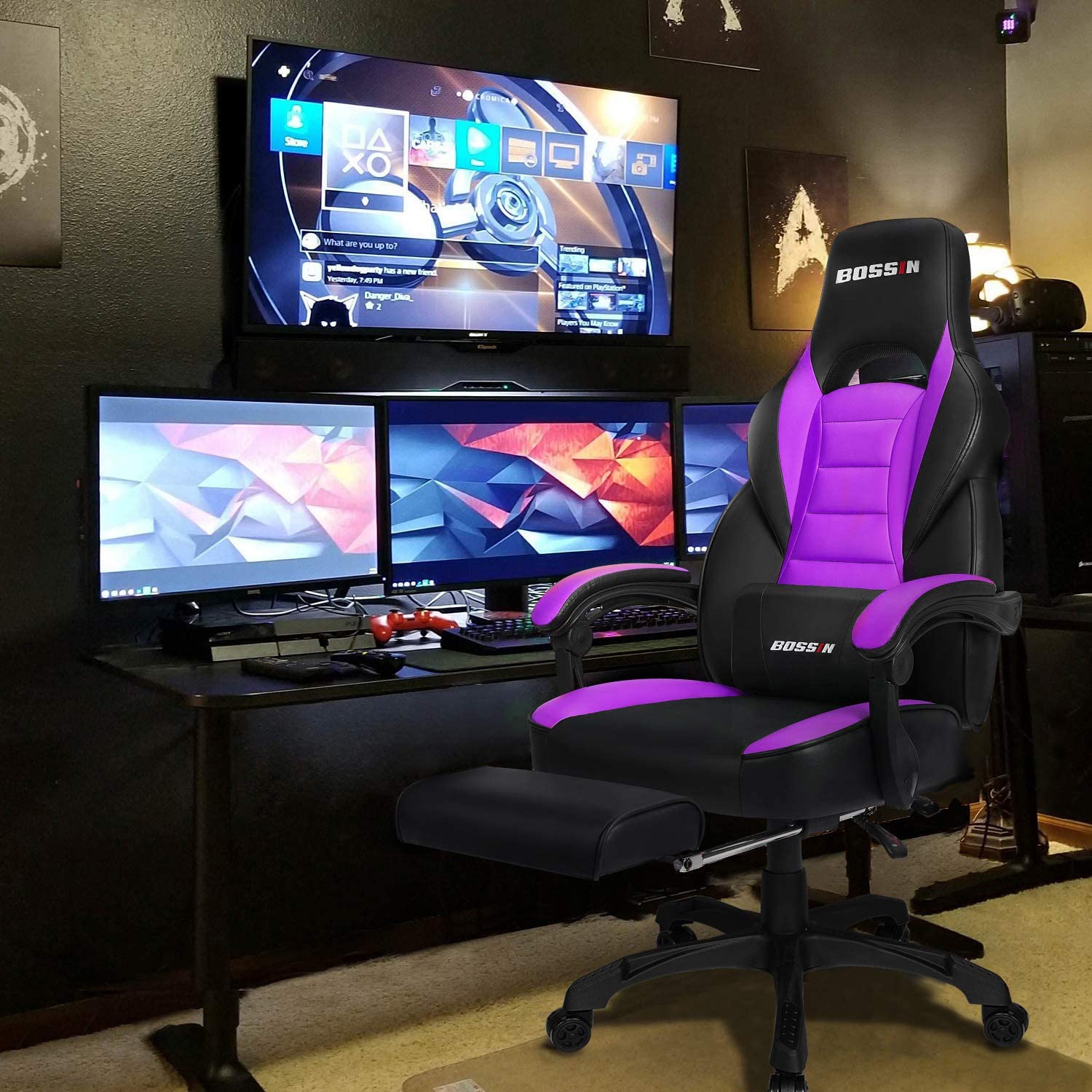 Gaming Chair, Racing Style Computer Desk Chair Padded Armrests Ergonomic Lumbar Support Adjustable Height