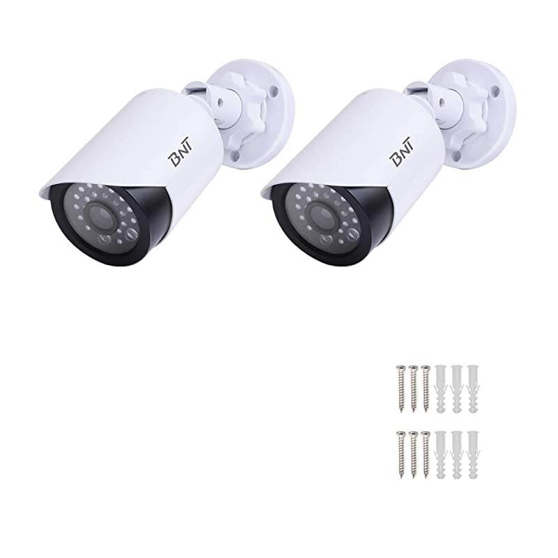Dummy Fake Security Camera with One Red LED Light at Night for Home and Businesses Security IndoorOutdoor 2 Pack White