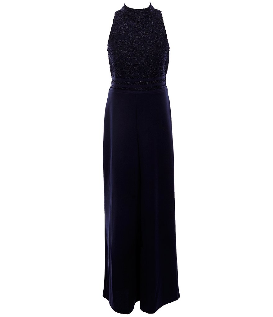 Xtraordinary Big Girls 7-16 Glitter Lace/Scuba Crepe Jumpsuit