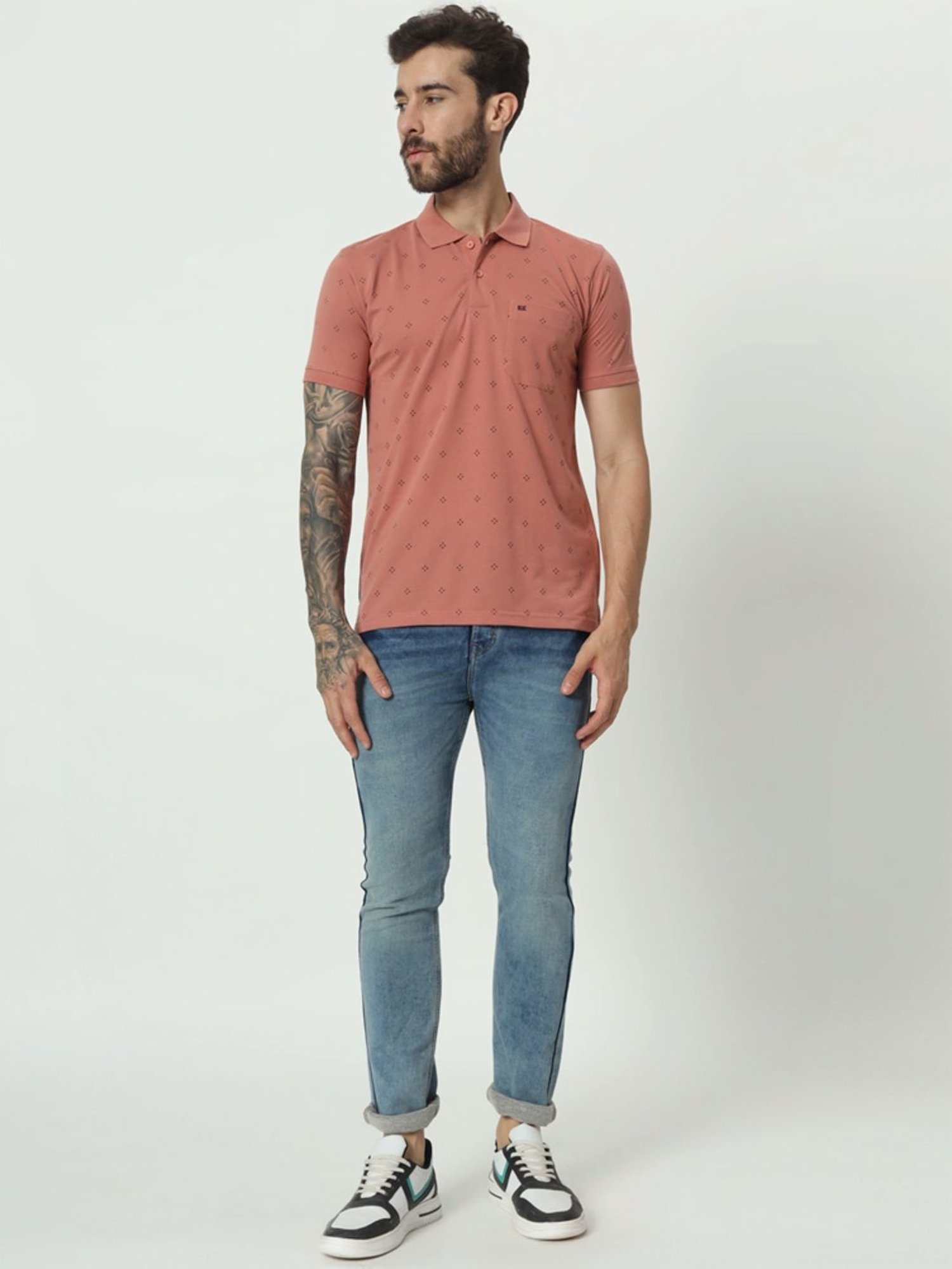 Tab91 Pink Regular Fit Printed Polo T-Shirts