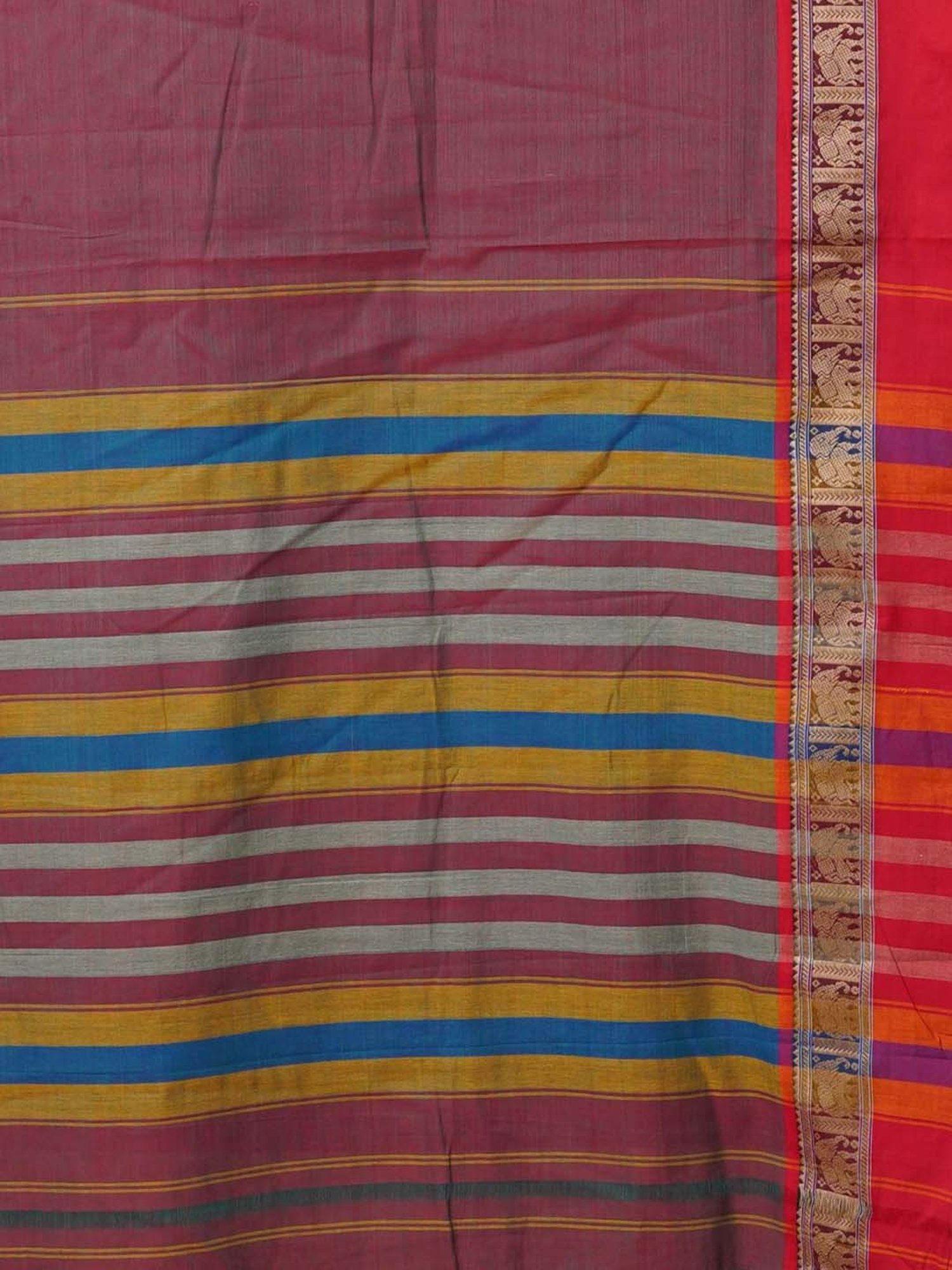 Unnati Silks Red Cotton Woven Saree With Unstitched Blouse