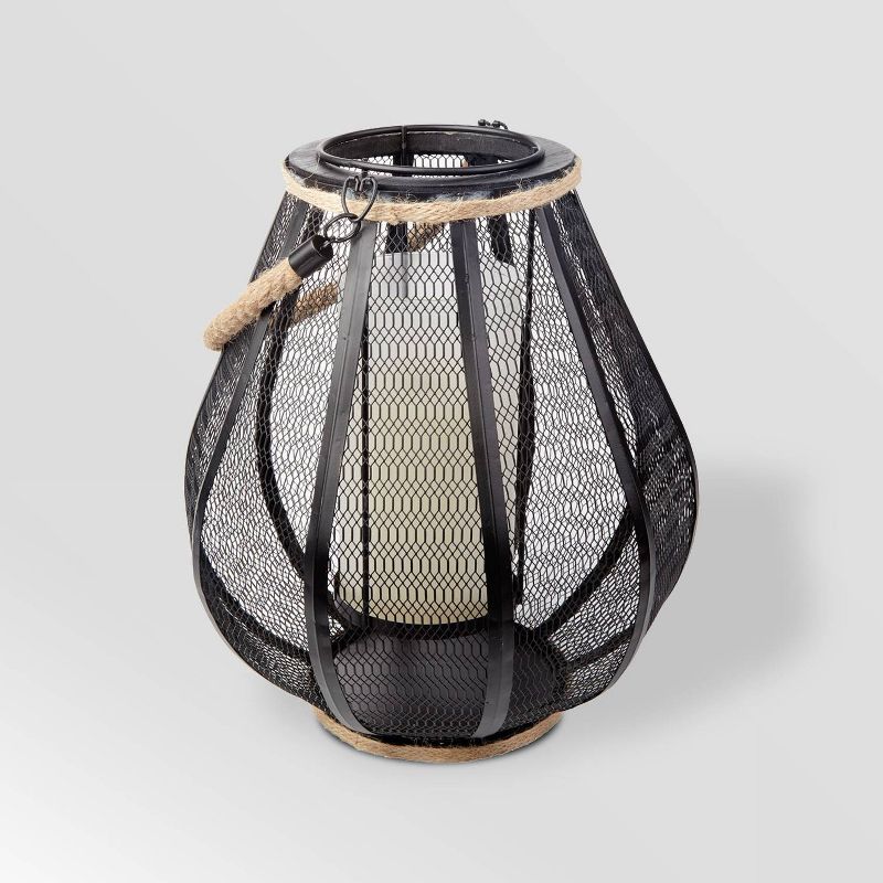 11" LED Dahl Mesh Outdoor Lantern with Dancing Flame Black - Smart Living