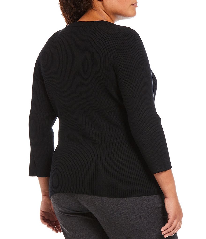 Ruby Rd. Plus Size Ombre Striped 3/4 Sleeve Button Front Long Cardigan